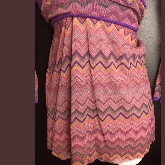 SWEET PEA Mesh Blouse Top Shirt Chevron Zig Zag Geo Pink Purple VNeck Stacy Frat - Picture 5 of 8